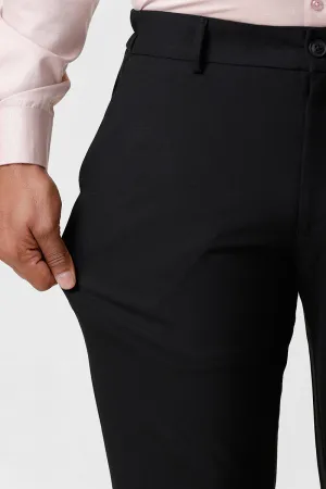Flexi Fit - Pure Black Stretchable Formal Trousers For Men | Ariser