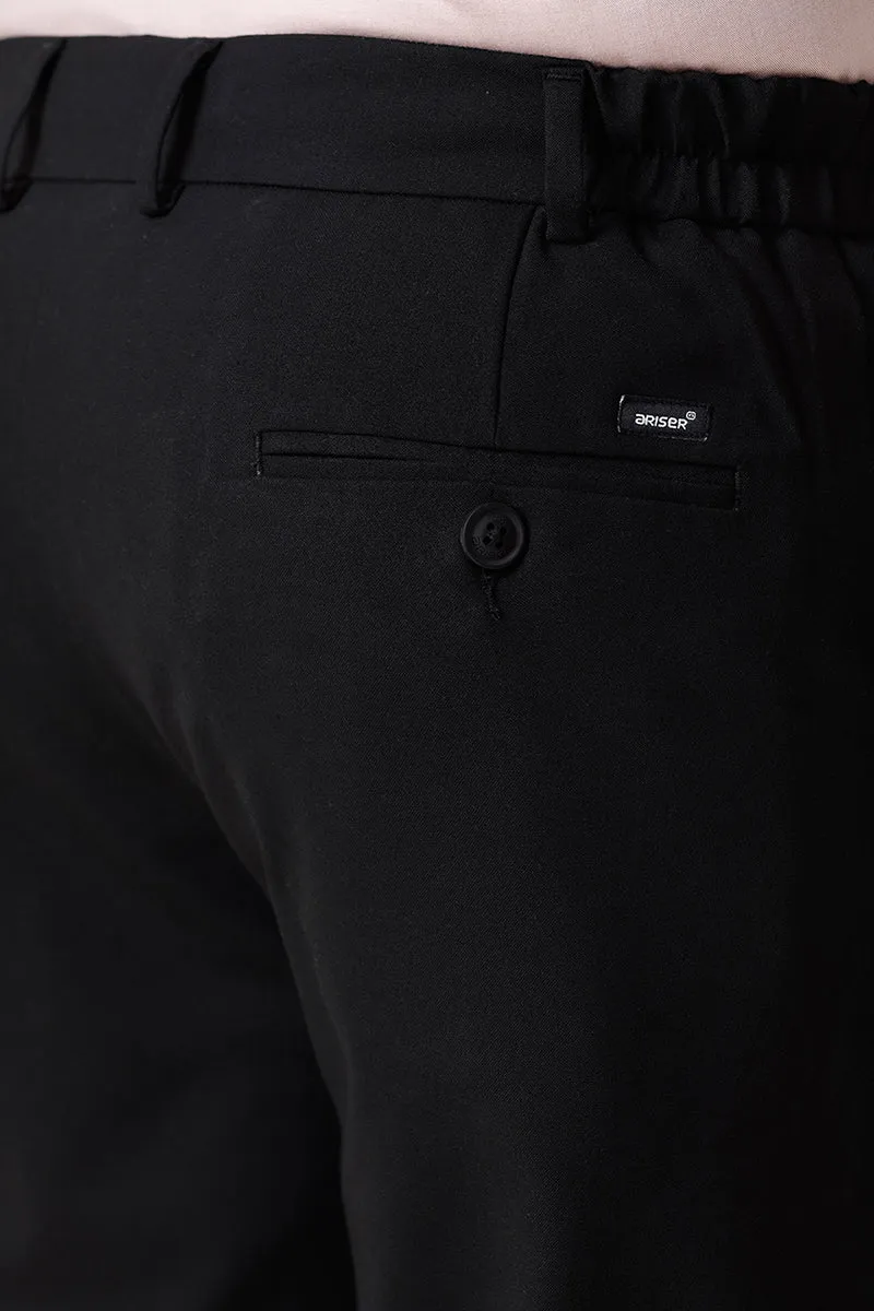Flexi Fit - Pure Black Stretchable Formal Trousers For Men | Ariser