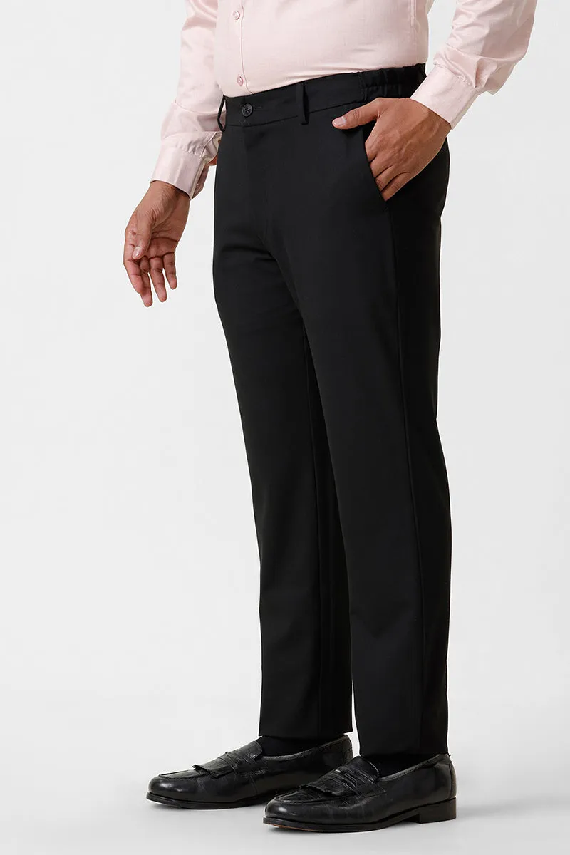 Flexi Fit - Pure Black Stretchable Formal Trousers For Men | Ariser