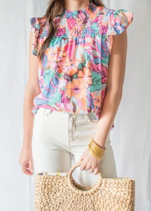 Floral Flutter Sleeve Blouse