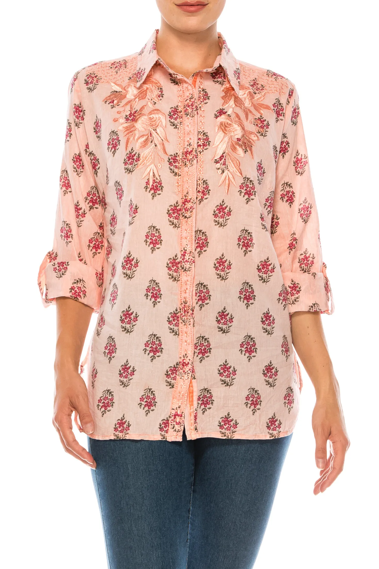 Floral Printed Shirt with Embroidery