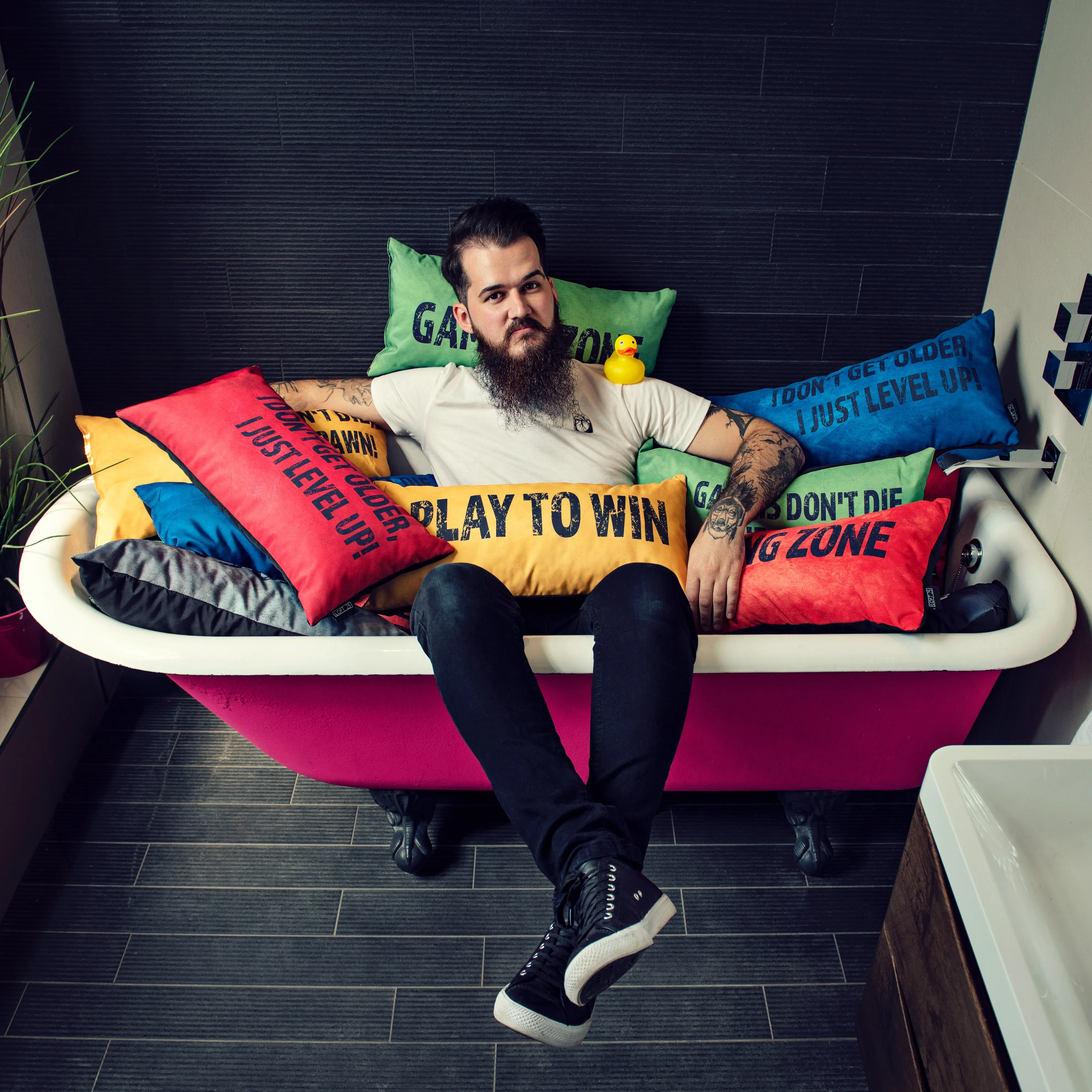 Gaming Cushion - Eat, Sleep, Game. Repeat (Purple)