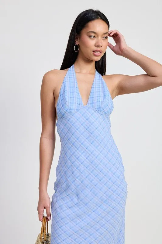 HALTER NECK TIE BACK MAXI DRESS