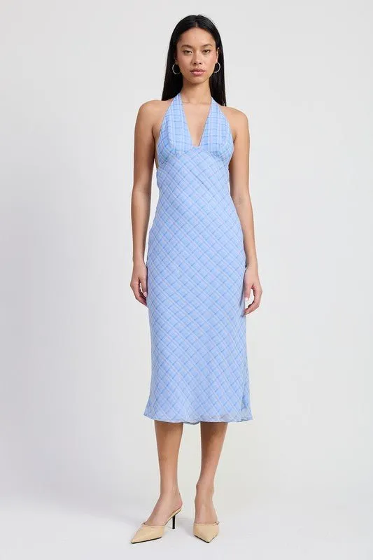 HALTER NECK TIE BACK MAXI DRESS