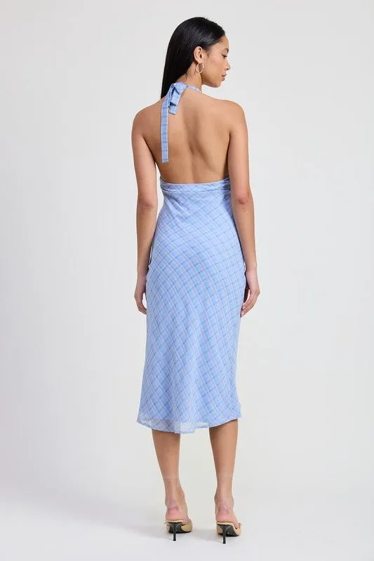 HALTER NECK TIE BACK MAXI DRESS