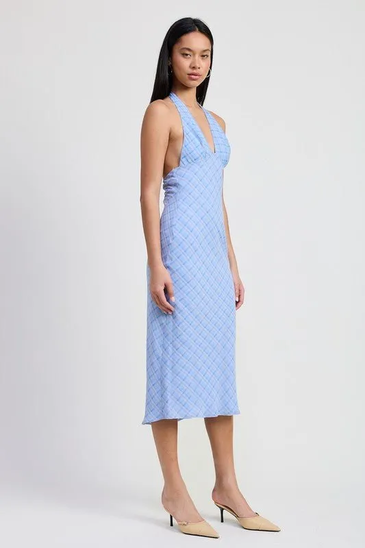 HALTER NECK TIE BACK MAXI DRESS