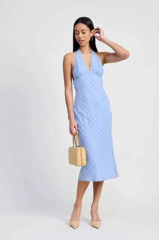 HALTER NECK TIE BACK MAXI DRESS