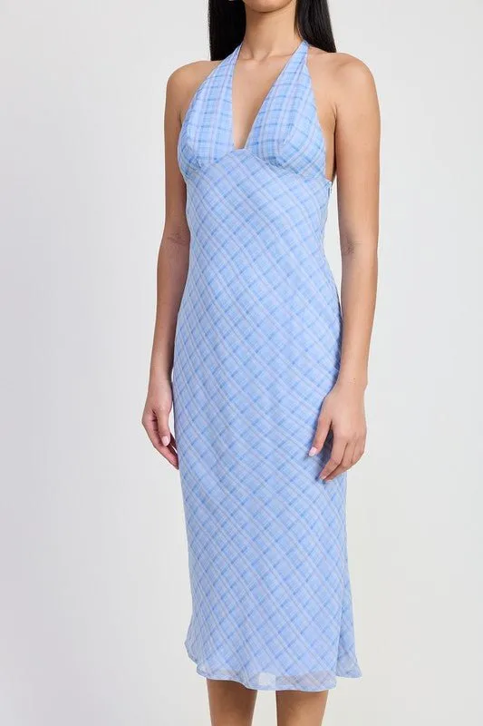 HALTER NECK TIE BACK MAXI DRESS