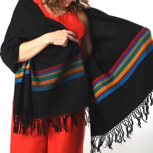 Hand Woven Border Wraps | Black with Colorful Stripes