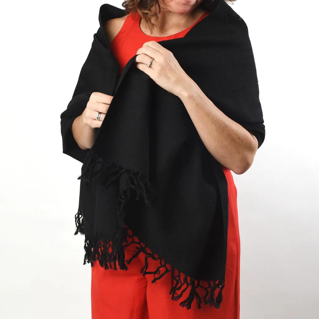 Hand Woven Border Wraps | Black with Colorful Stripes