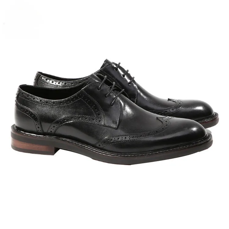 Handmade Black & Brown Leather Wingtip Dress Shoes