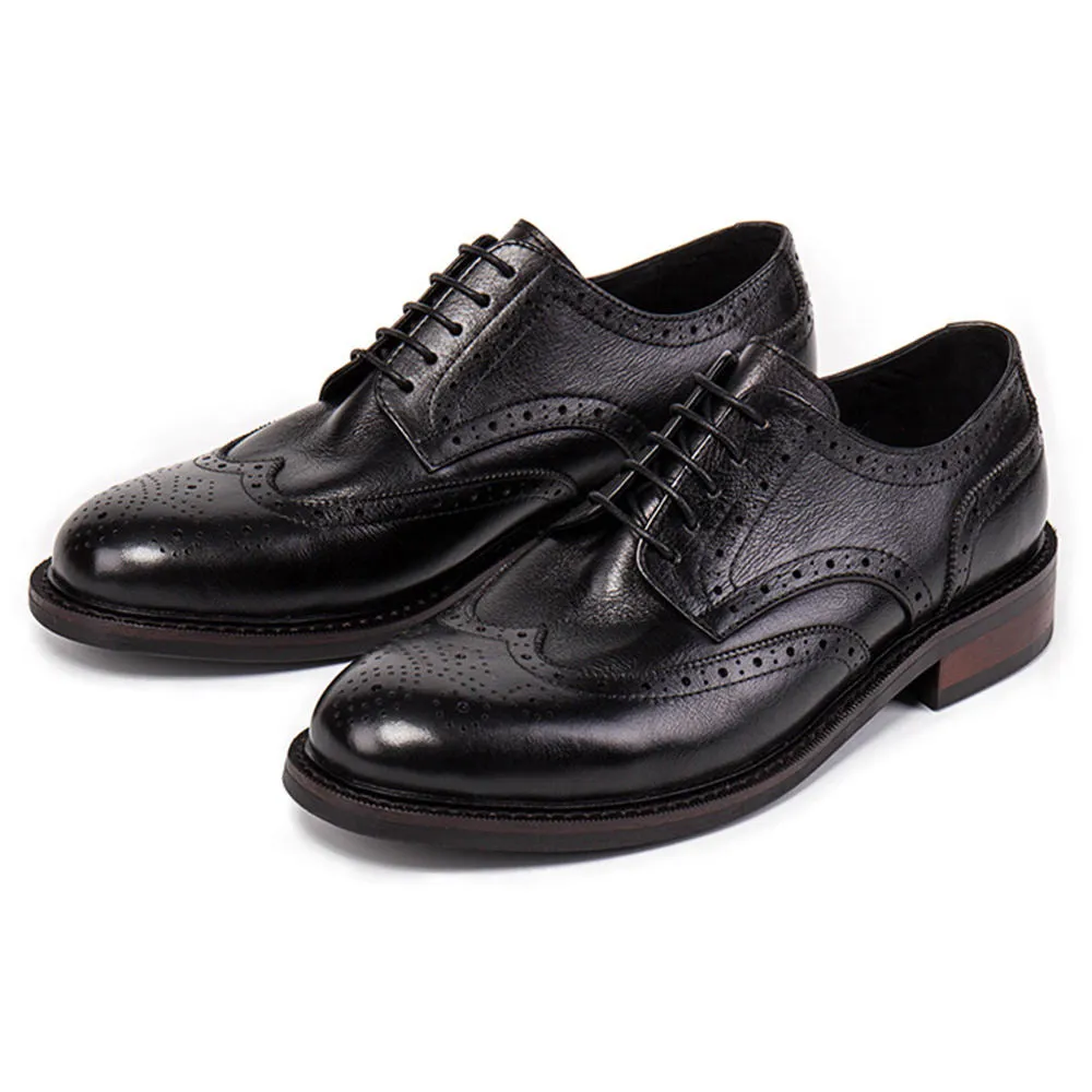 Handmade Black Leather Wingtip Oxfords for Men