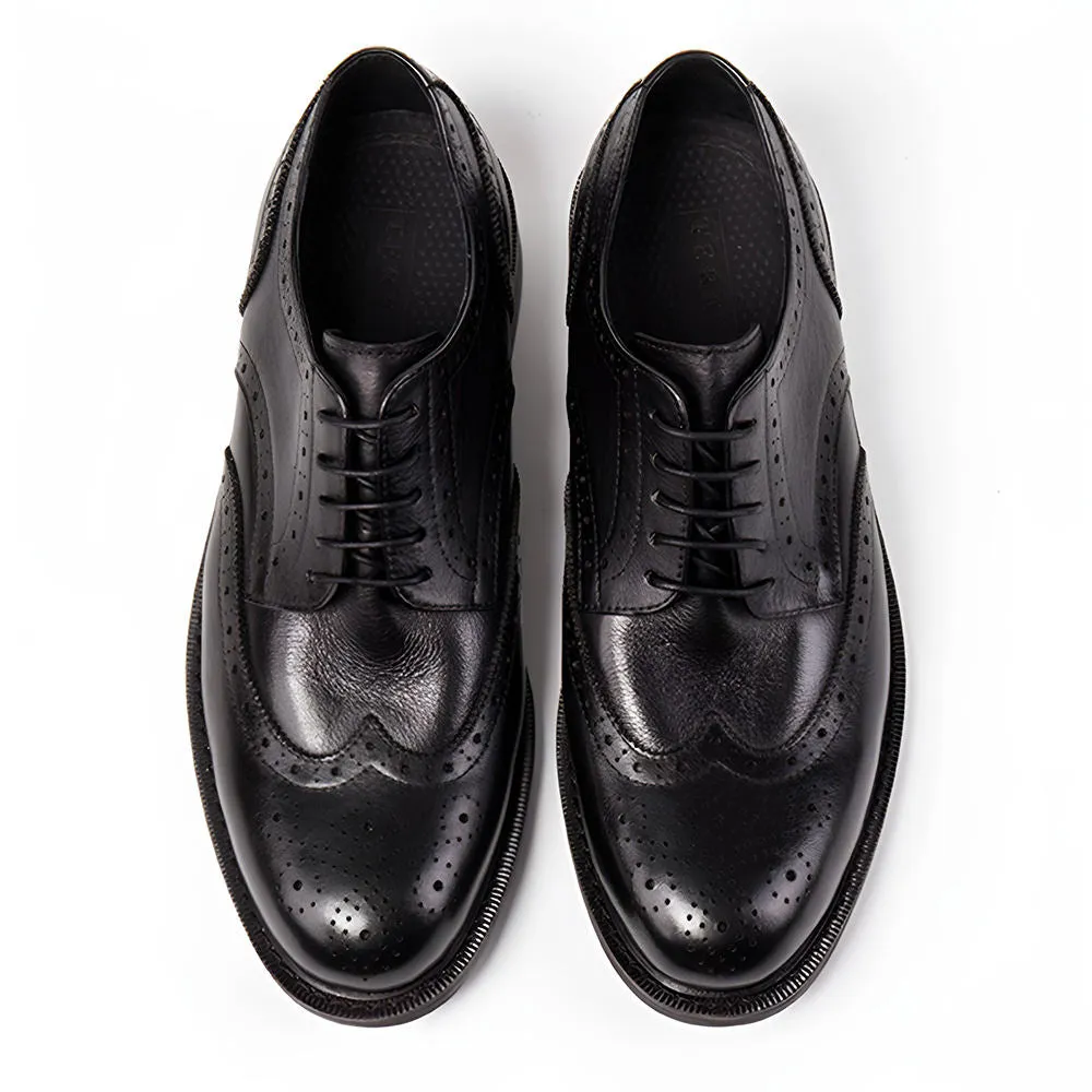 Handmade Black Leather Wingtip Oxfords for Men