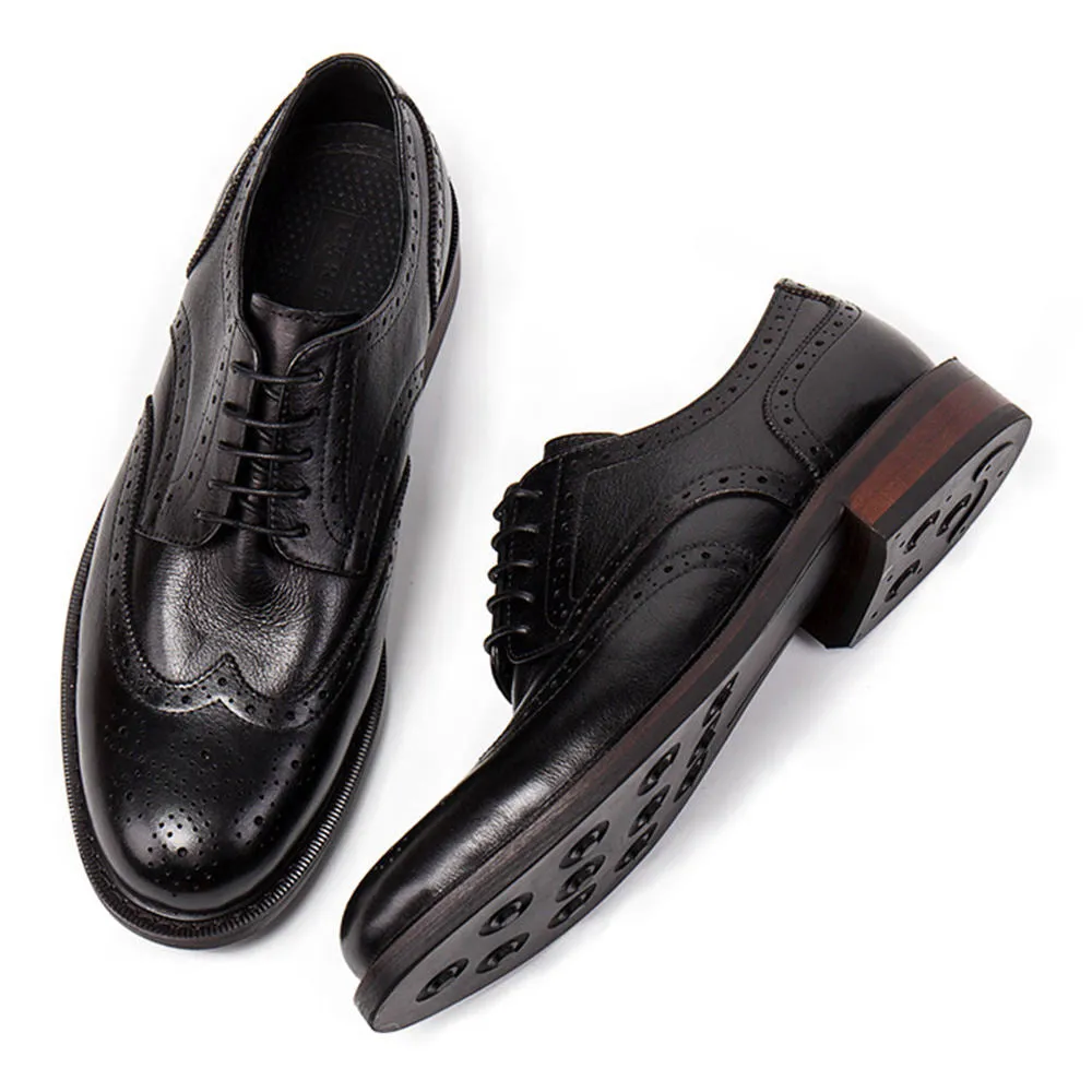 Handmade Black Leather Wingtip Oxfords for Men