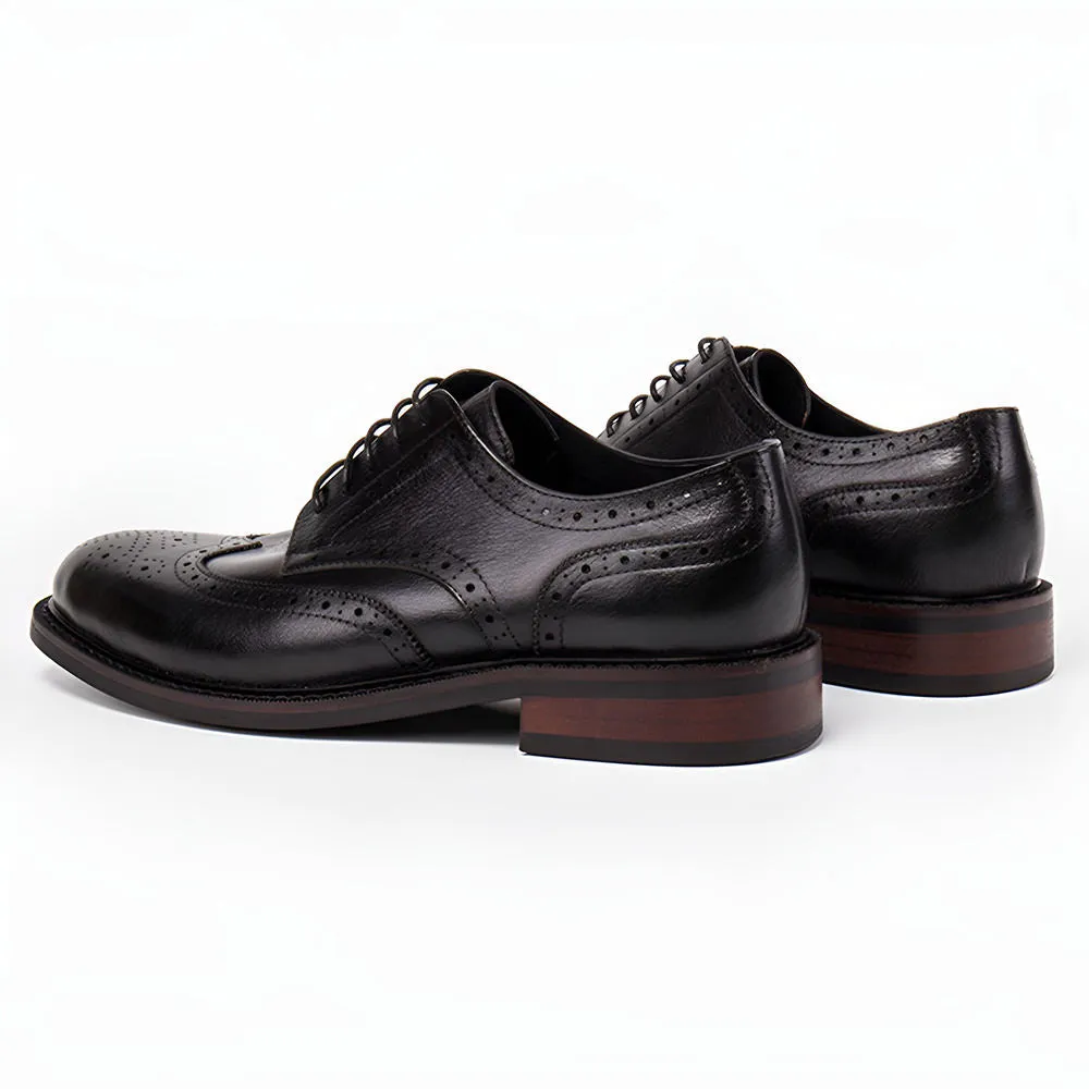 Handmade Black Leather Wingtip Oxfords for Men