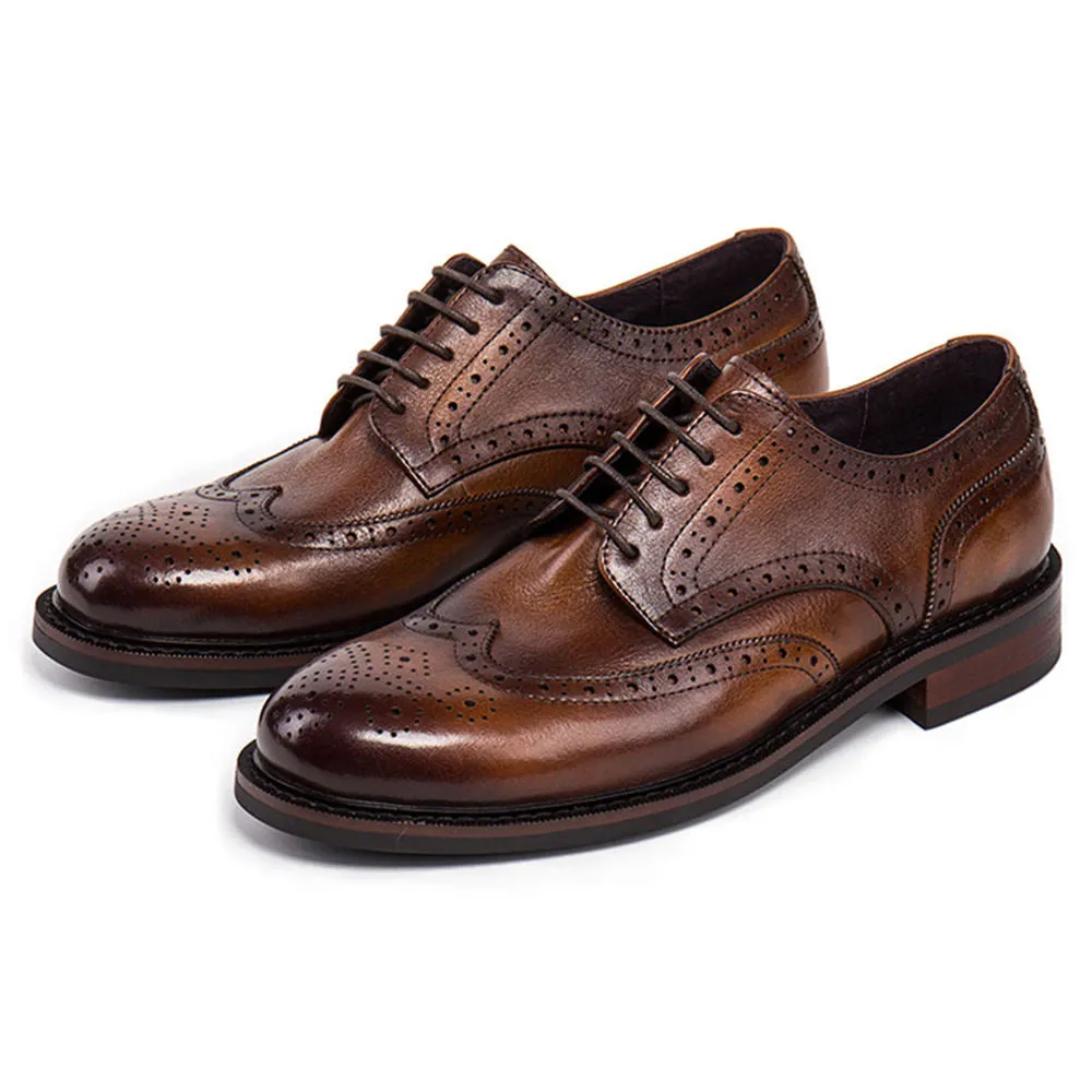 Handmade Black Leather Wingtip Oxfords for Men