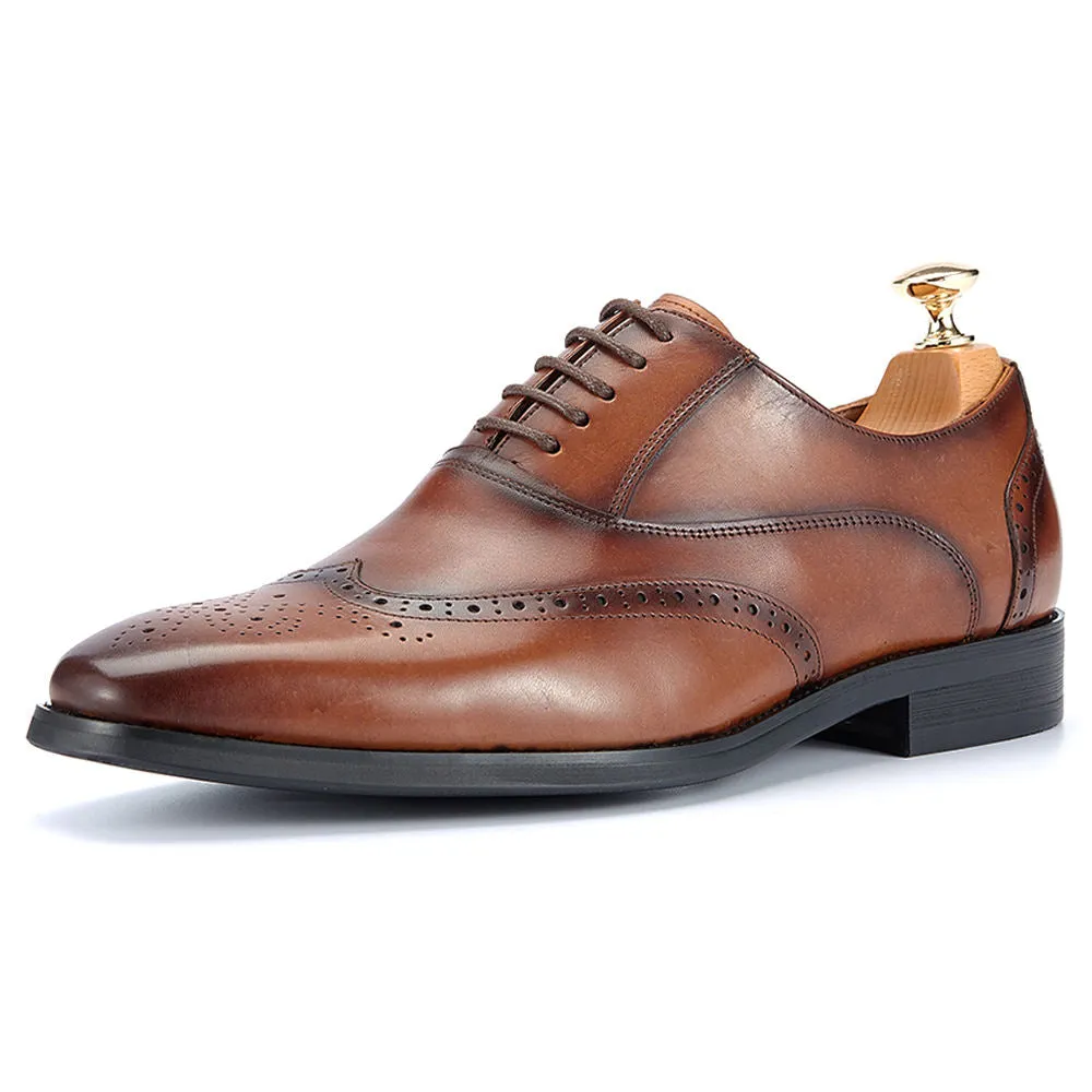 Handmade Cow Leather Wingtip Brogues Dress Shoes
