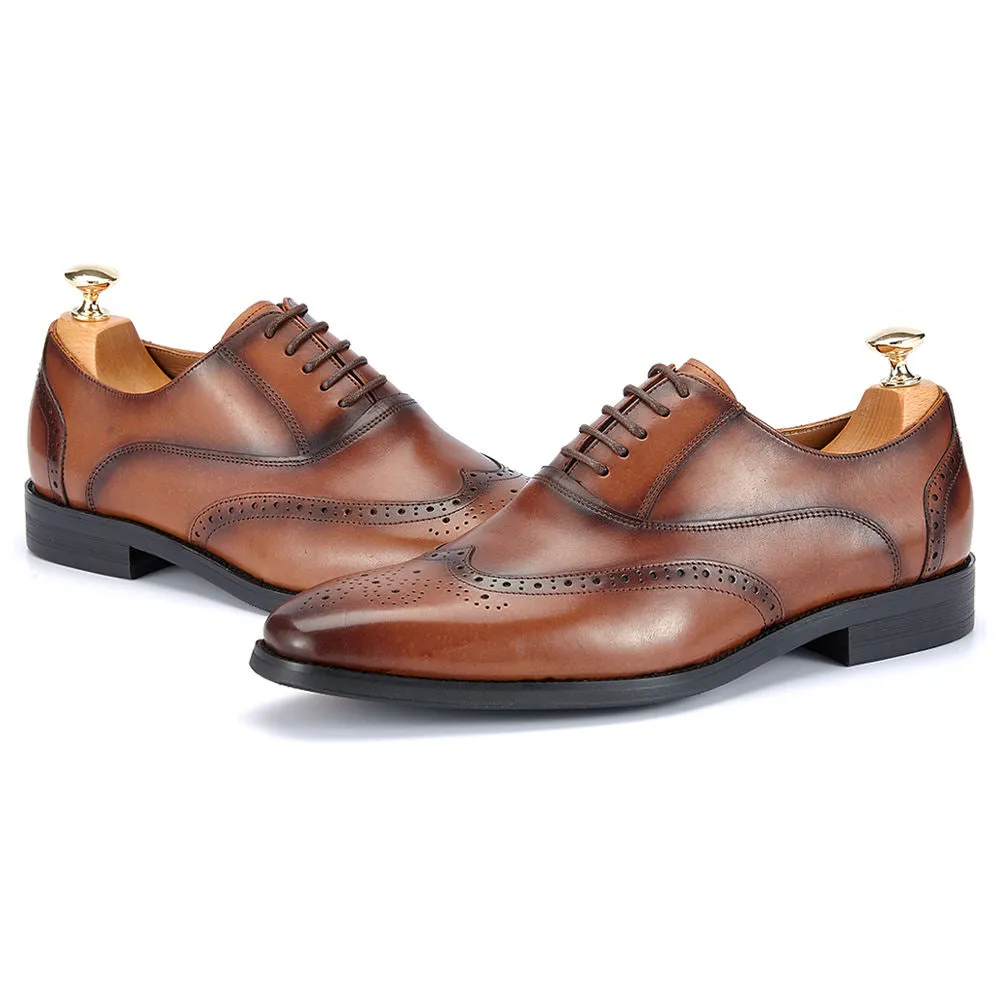 Handmade Cow Leather Wingtip Brogues Dress Shoes