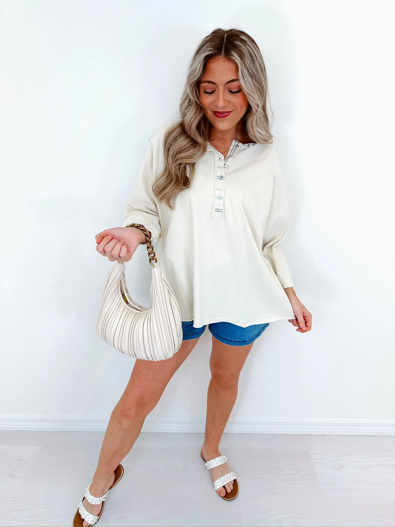Hannah Henley Washed Top - Ivory