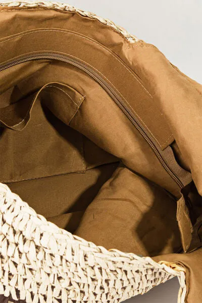 Hazel Blues® |  Fame Striped Straw Braided Tote Bag