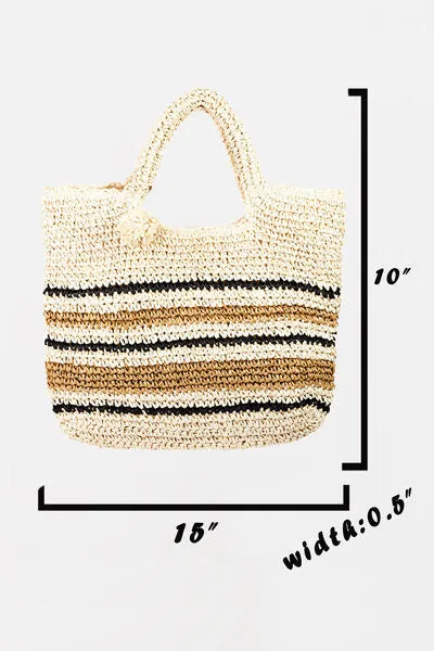 Hazel Blues® |  Fame Striped Straw Braided Tote Bag