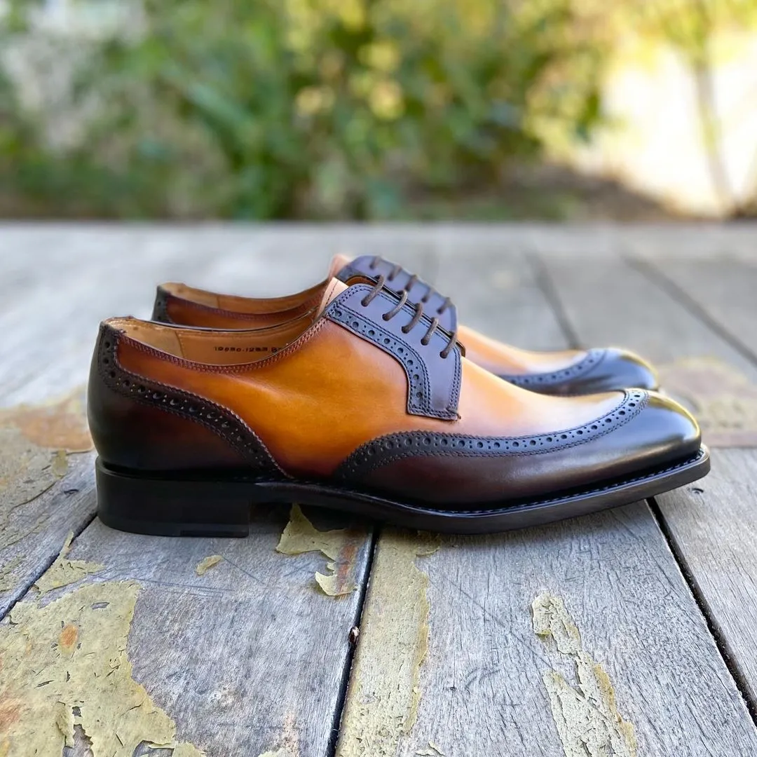 Height Increasing Green and Mango Yellow Leather Brugg Brogue Wingtip Oxfords - Formal Shoes