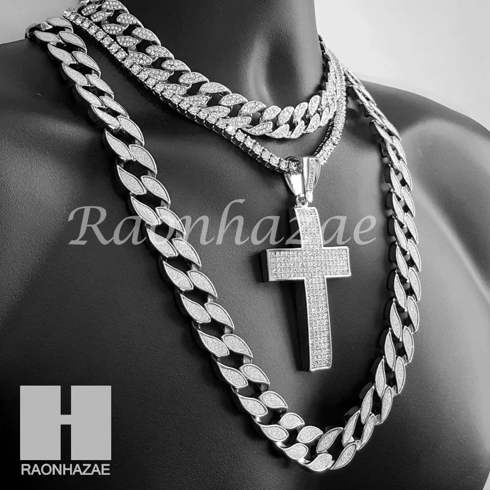 Hip Hop Cross Pendant 16" Choker 18" Tennis 30" Miami Cuban Chain 21S