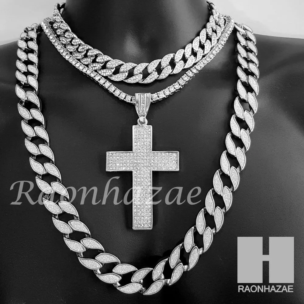 Hip Hop Cross Pendant 16" Choker 18" Tennis 30" Miami Cuban Chain 21S