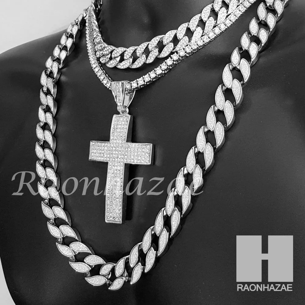 Hip Hop Cross Pendant 16" Choker 18" Tennis 30" Miami Cuban Chain 21S