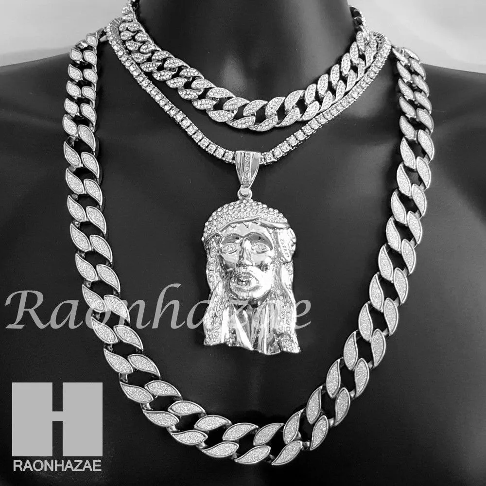 Hip Hop Jesus Pendant 16" Choker 18" Tennis 30" Miami Cuban Chain 26S