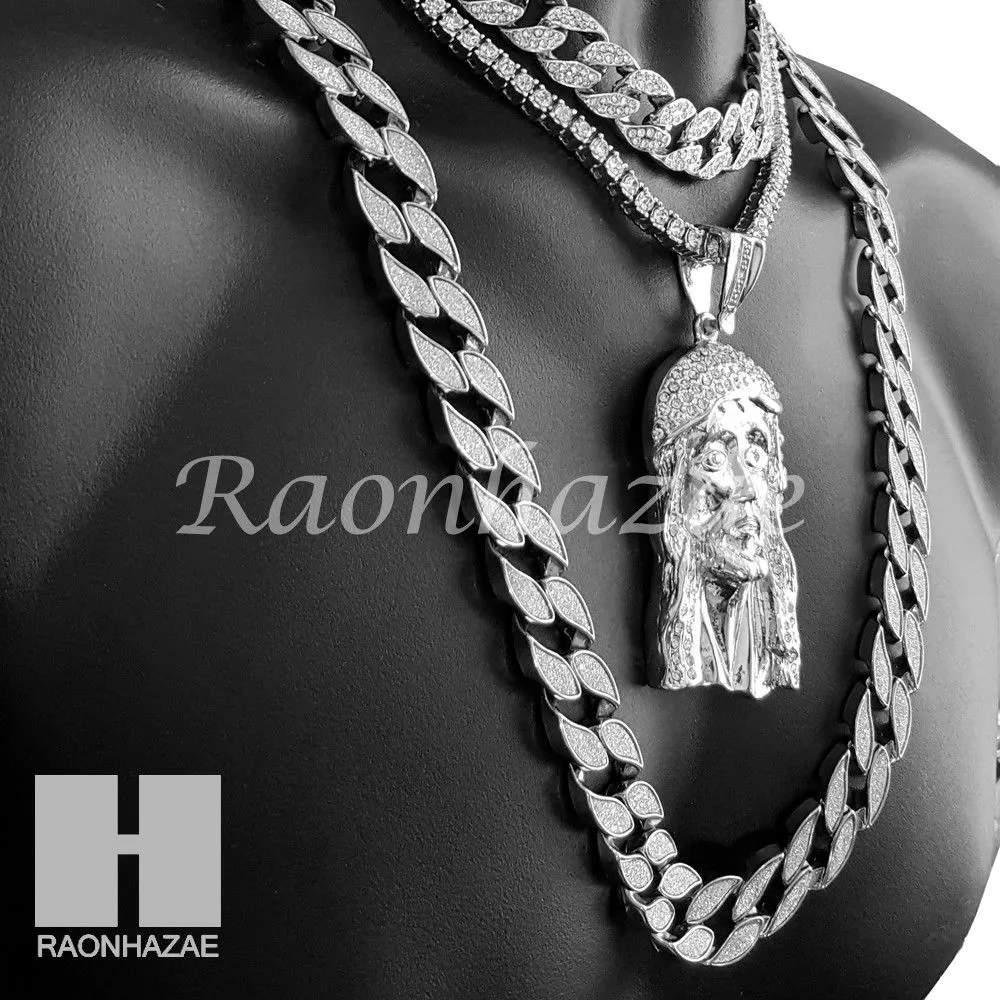 Hip Hop Jesus Pendant 16" Choker 18" Tennis 30" Miami Cuban Chain 26S