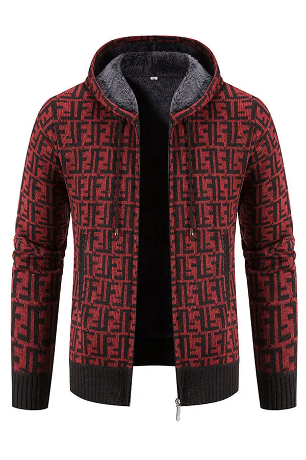 Hooded Printed Casual Sweater Cardigan