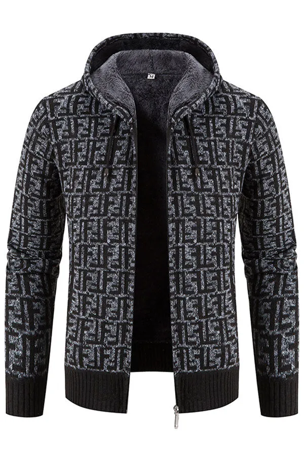 Hooded Printed Casual Sweater Cardigan