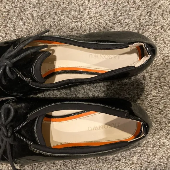Jason Wu Black Terese Patent Leather Oxfords Brogues Sz 38 Orange Sz 7 - Womens