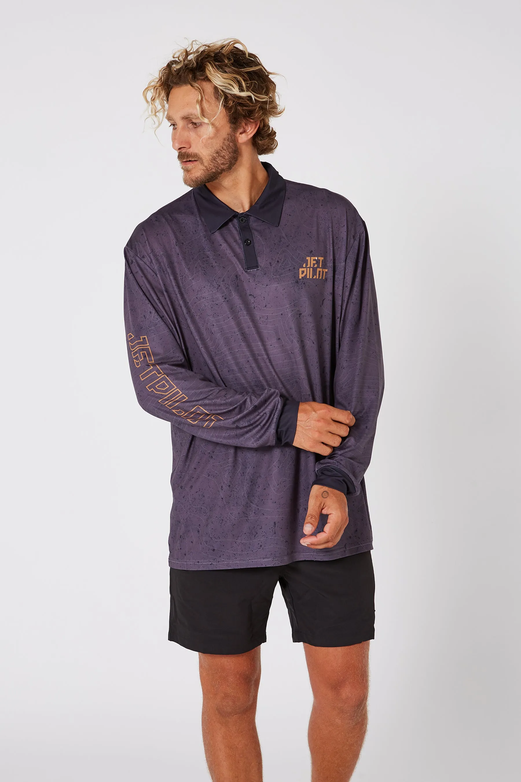 Jetpilot Venture LS Fishing Mens Polo - Black