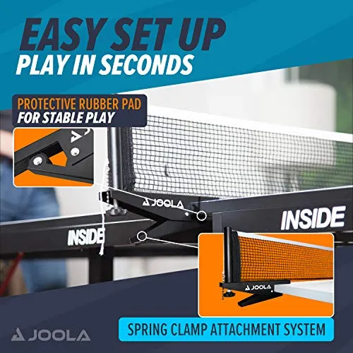 JOOLA Premium Inside Table Tennis Net and Post Set - Portable and Easy Setup 72" Regulation Size Ping Pong Spring Clamp Net