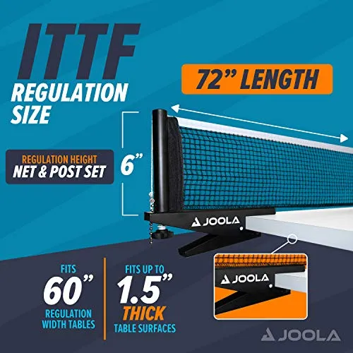 JOOLA Premium Inside Table Tennis Net and Post Set - Portable and Easy Setup 72" Regulation Size Ping Pong Spring Clamp Net