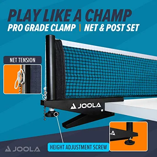 JOOLA Premium Inside Table Tennis Net and Post Set - Portable and Easy Setup 72" Regulation Size Ping Pong Spring Clamp Net