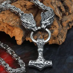 King Chain With Wolf Claws & Mjolnir Pendant