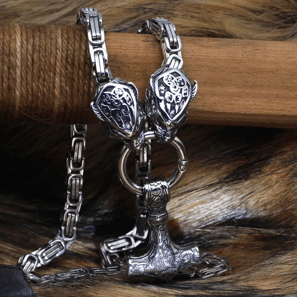 King Chain With Wolf Claws & Mjolnir Pendant