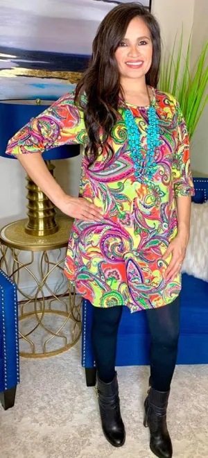 Large: Paradise Neon Paisley Scoop Tunic