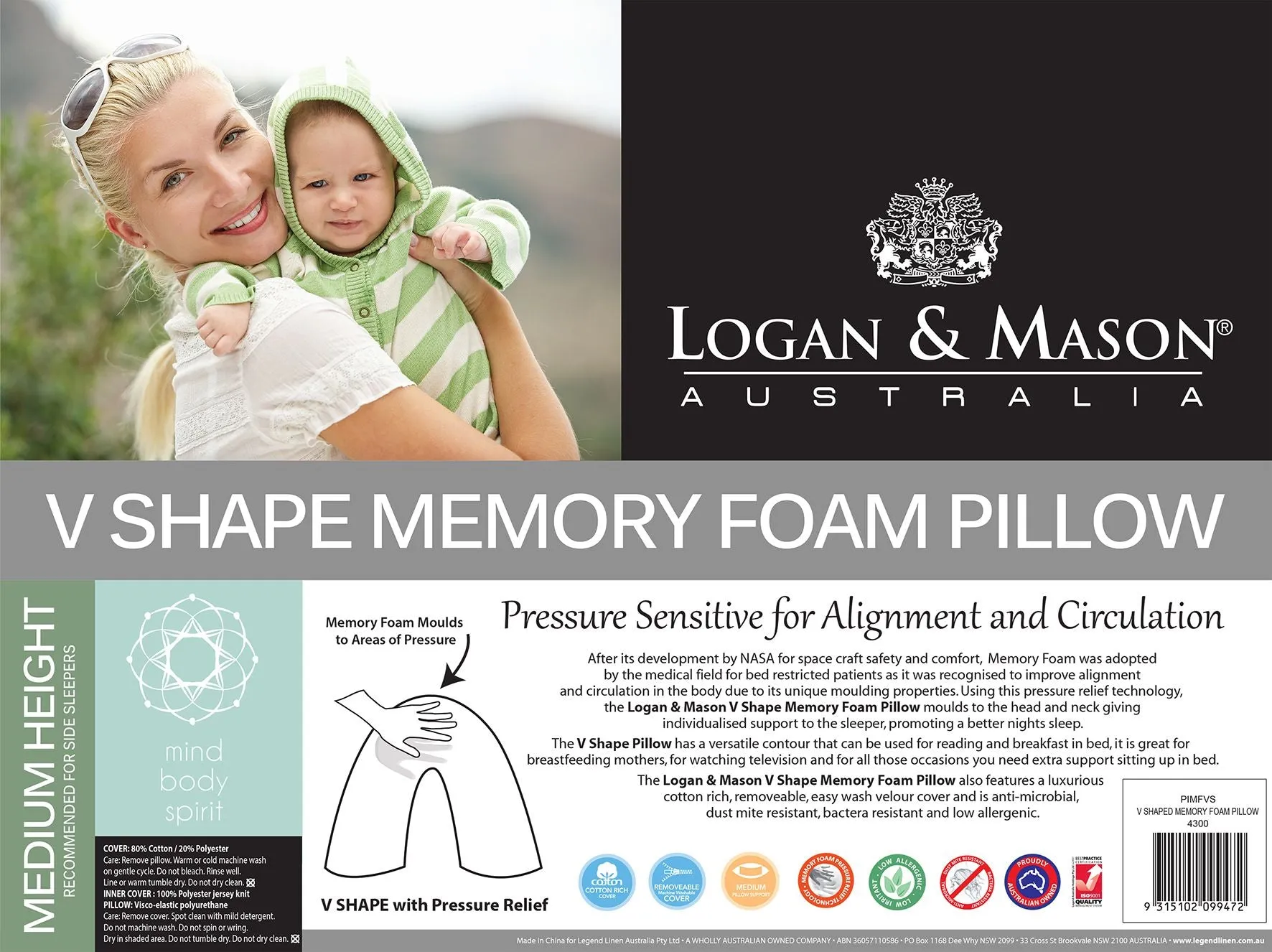 Logan & Mason V-SHAPED MEMORY FOAM PILLOW