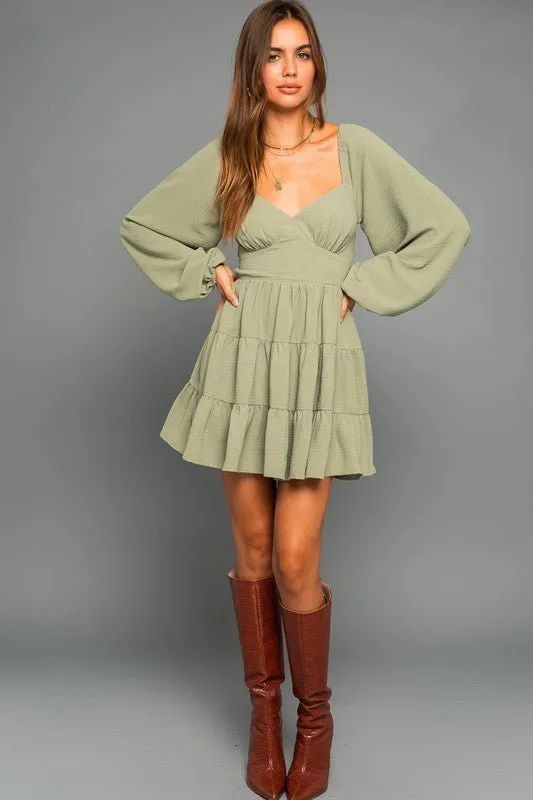 Long Sleeve Tiered Open Back Dress