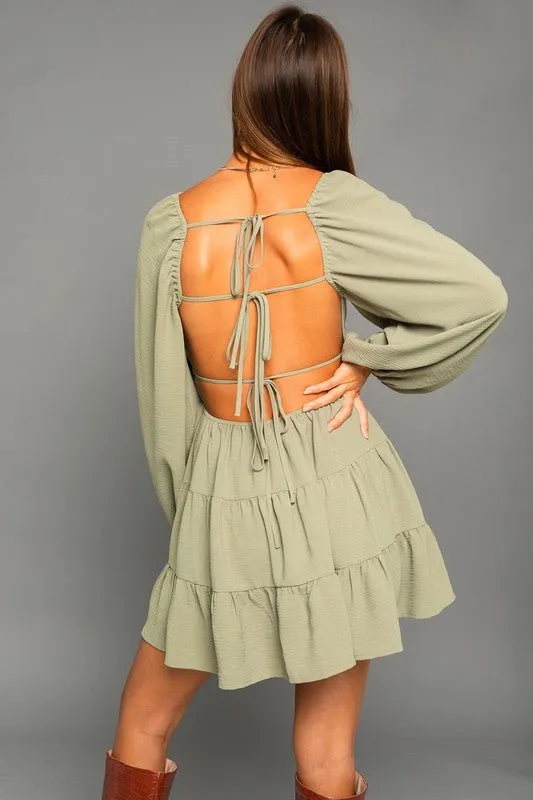Long Sleeve Tiered Open Back Dress