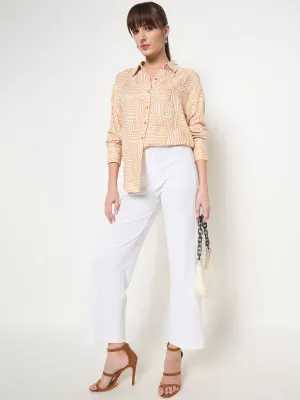 Madame Abstract Print Shirt Collar Brown Shirt