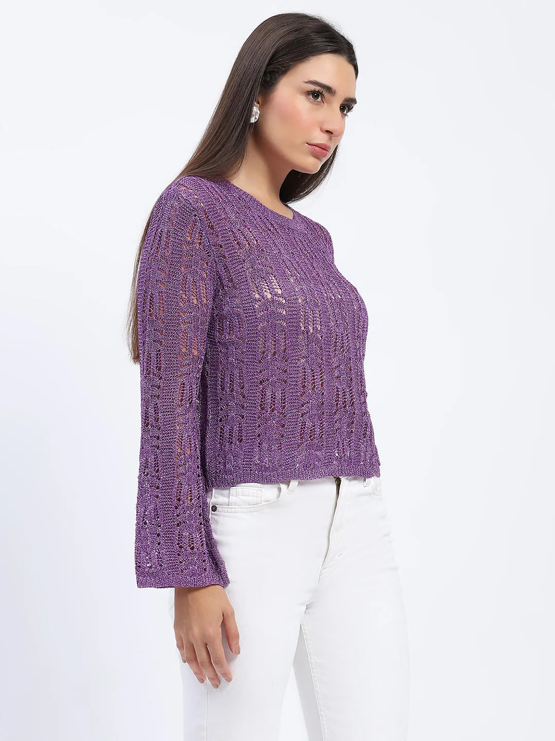 Madame Purple Open-Knit Top