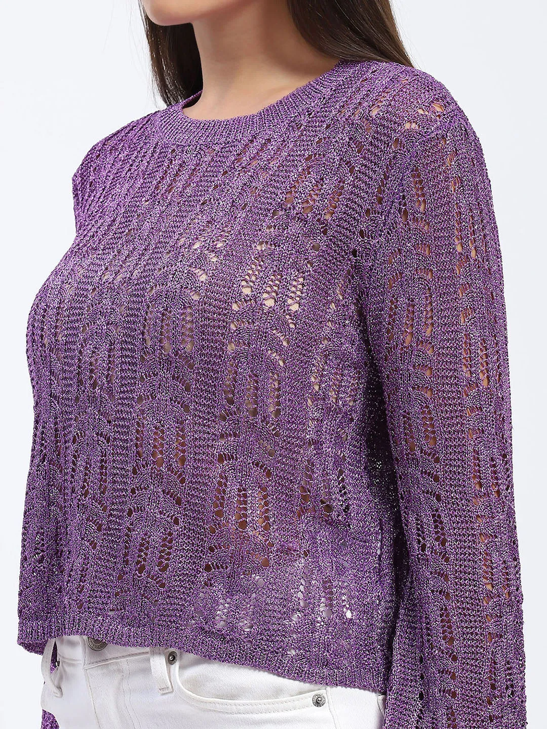 Madame Purple Open-Knit Top