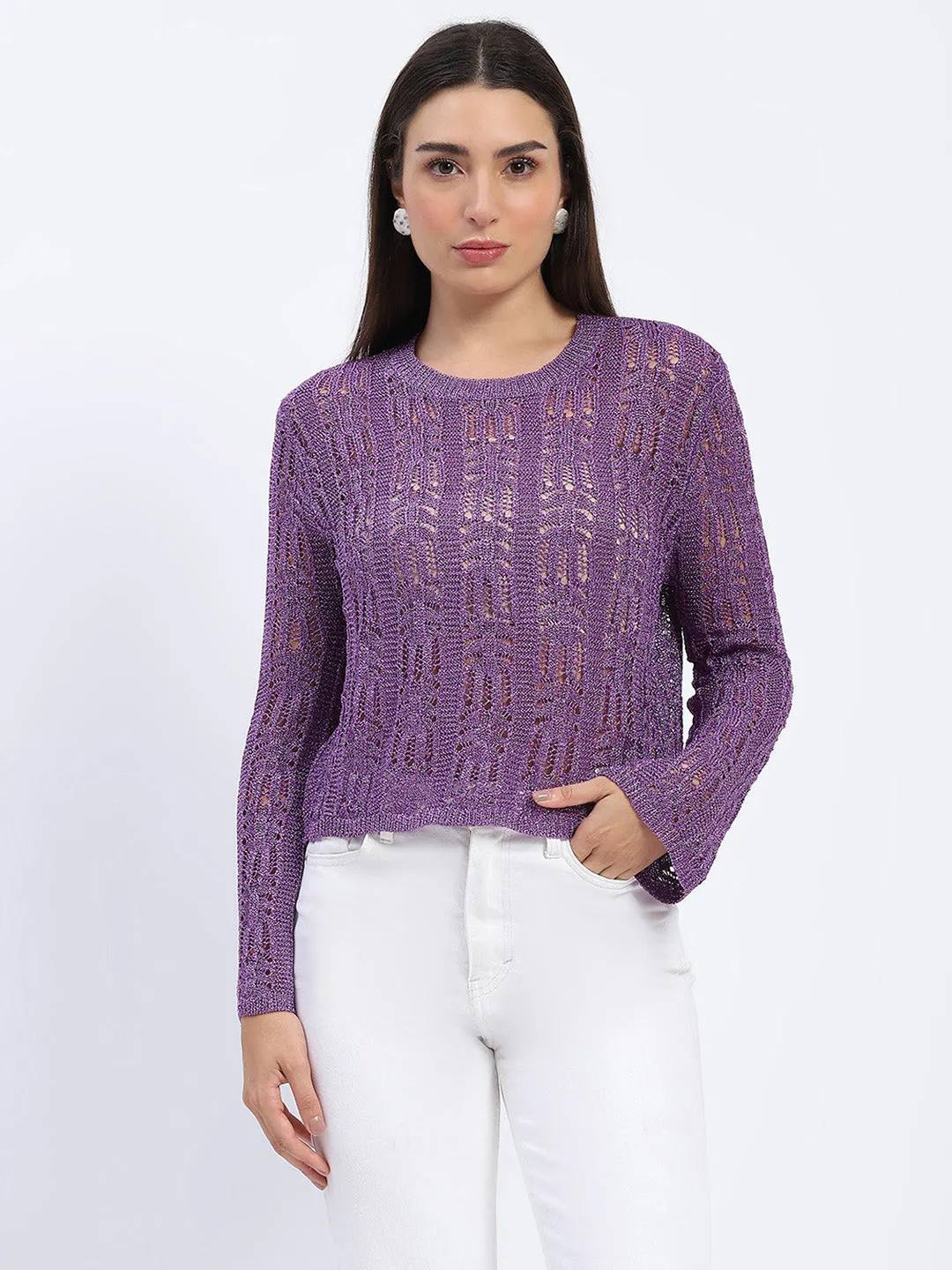 Madame Purple Open-Knit Top