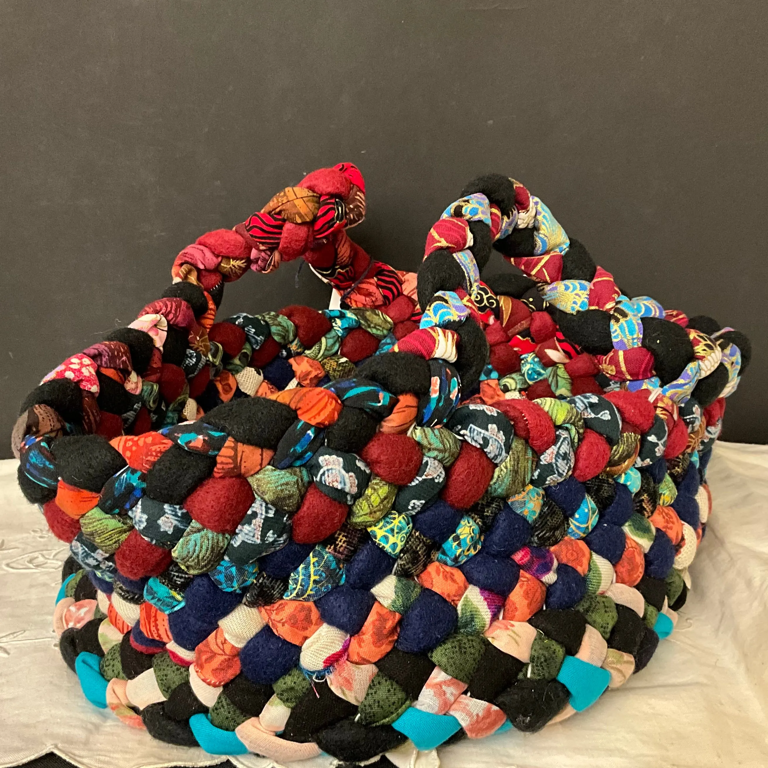 Medium Basket - Maroon & multi color with side handles