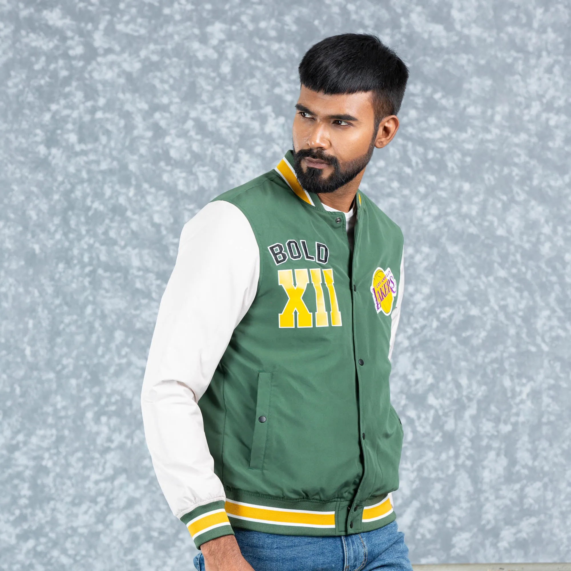 Mens Bomber- Green/White